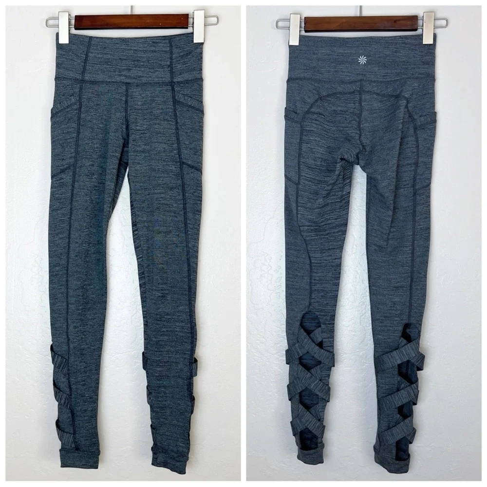 •ATHLETA•‎ Gray Chatarunga High Rise Criss Cross Leggings Yoga Size XS